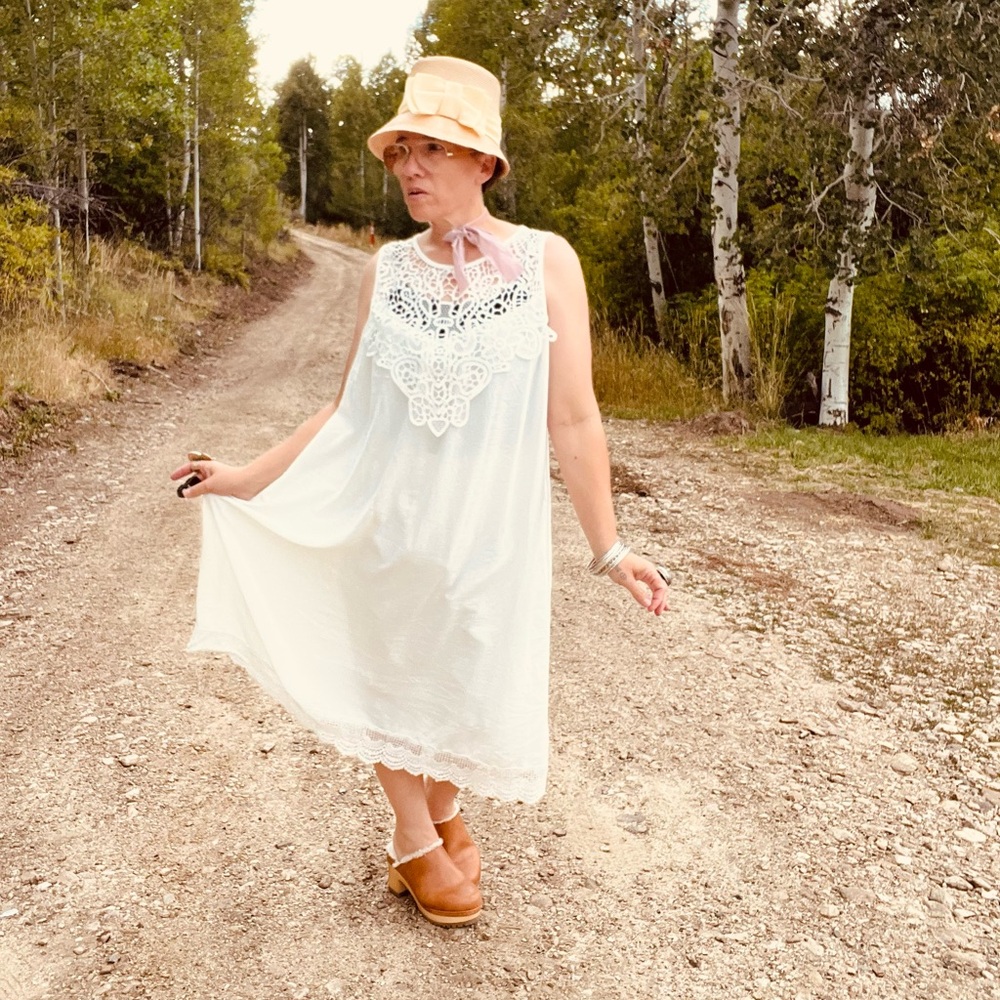 Vintage Edwardian Victorian Style Lace Collar Festival Hippie Boho Tunic Dress